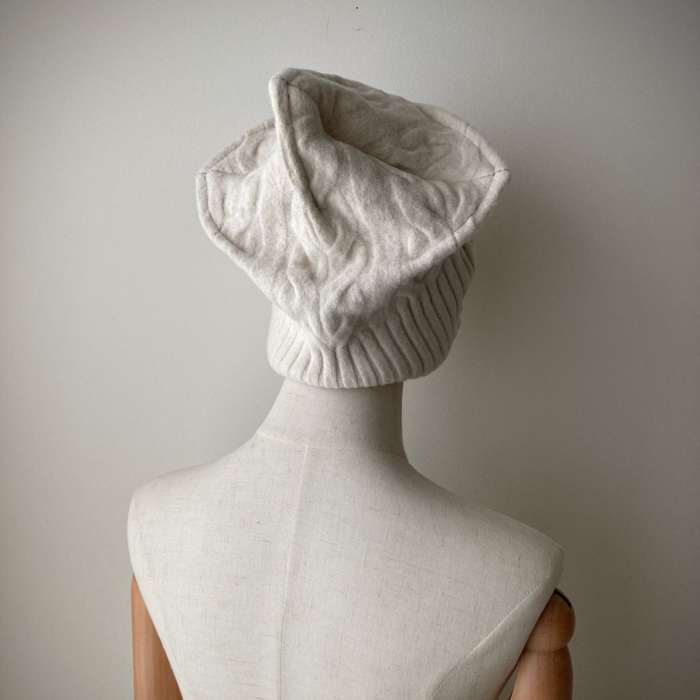 joodito origami crown merino wool sweater hat bucket beanie cap cable knit ivory - Picture 4 of 9